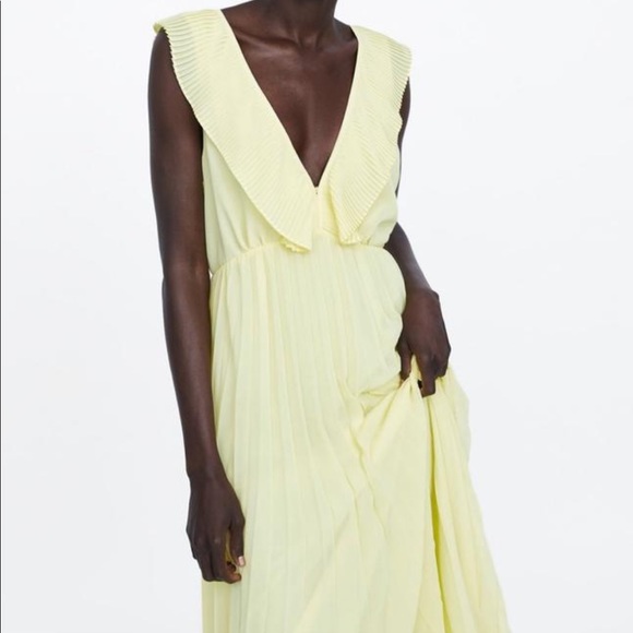 Zara | Dresses | Zara Yellow Pleated Maxi Dress Sz Xs | Poshmark